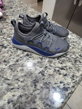 Puma Kids Grey & Royal Blue Slip-On Sneakers